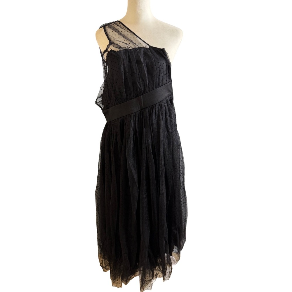 ModCloth Dress Women's Small Black Polka Dot Tulle One Shoulder Party Dress‎